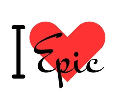 I love Epic creative slogan. Hand drawn letters with red heart. Vector illu.. Stock Illustration