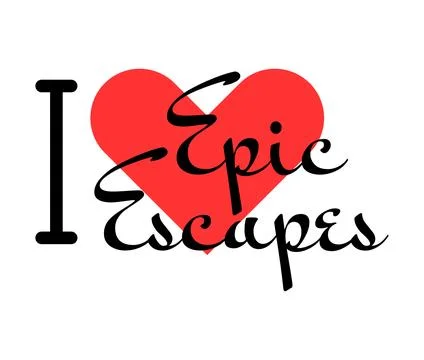I love Epic Escapes creative slogan. Hand drawn letters with red heart. Vec.. Stock Illustration