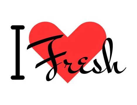 I love Fresh creative slogan. Hand drawn letters with red heart. Vector ill.. Stock Illustration