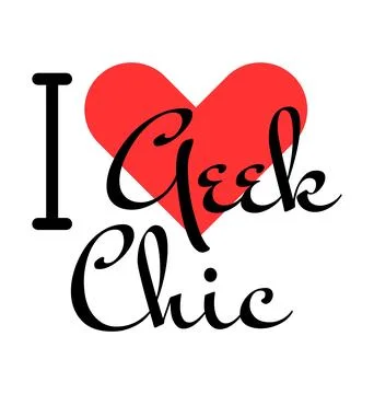 I love Geek Chic creative slogan. Hand drawn letters with red heart. Vector.. Illustrazione stock