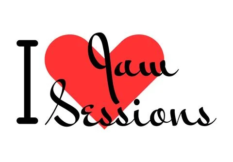 I love Jam Sessions creative slogan. Hand drawn letters with red heart. Vec.. Stock Illustration