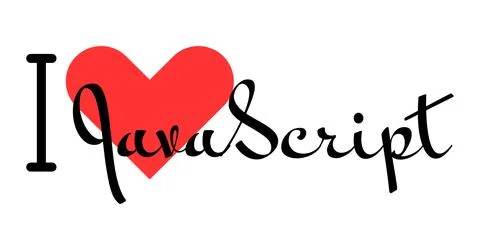 I love JavaScript creative slogan. Hand drawn letters with red heart. Vecto.. Stock Illustration