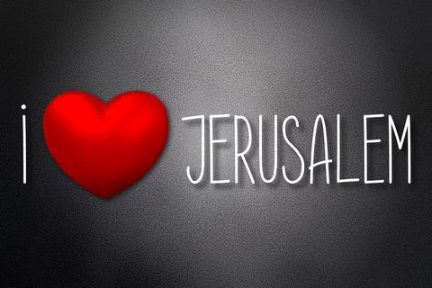 I love Jerusalem - heart shape, black background - 3D illustration Stock Illustration