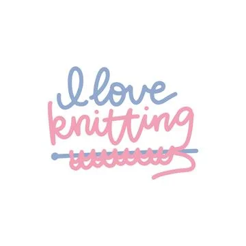 I love knitting - pastel script lettering with knitting needle and stitches Illustrazione stock