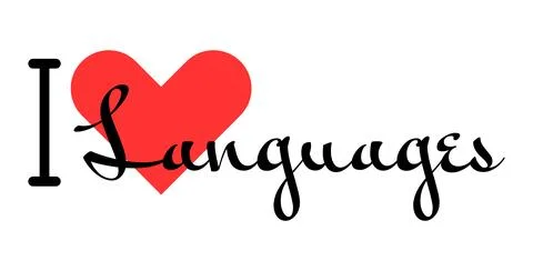 I love Languages creative slogan. Hand drawn letters with red heart. Vector.. Stock Illustration