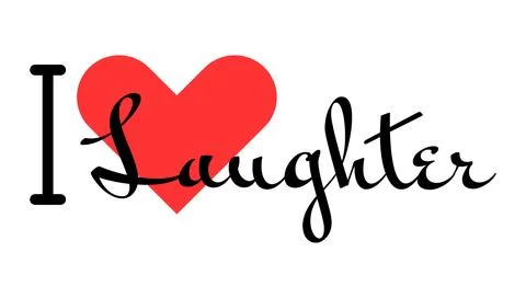 I love Laughter creative slogan. Hand drawn letters with red heart. Vector .. Ilustración de archivo