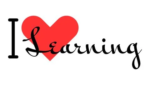 I love Learning creative slogan. Hand drawn letters with red heart. Vector .. Stockillustratie