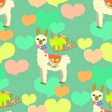 I Love Llamas Repeating Pattern With Hearts Illustrazione stock