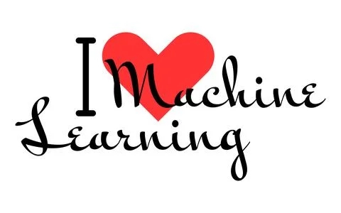 I love Machine Learning creative slogan. Hand drawn letters with red heart... Stock Illustration