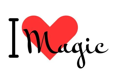 I love Magic creative slogan. Hand drawn letters with red heart. Vector ill.. Stock Illustration