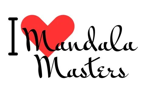 I love Mandala Masters creative slogan. Hand drawn letters with red heart. .. Stock Illustration