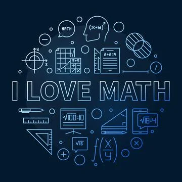I Love Math concept vector line round blue banner. Math Learning illustration Illustrazione stock
