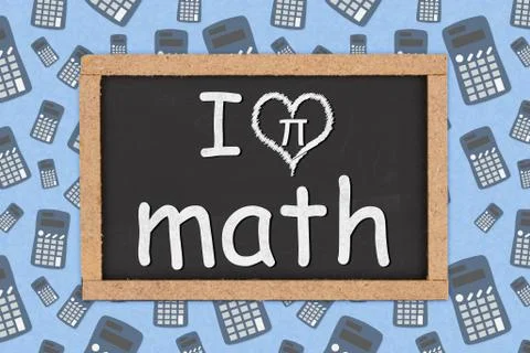 I love math word message on a chalkboard with calculators Stock Illustration