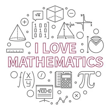 I Love Mathematics concept vector line round banner. Math Learning illustrati Stock Illustration