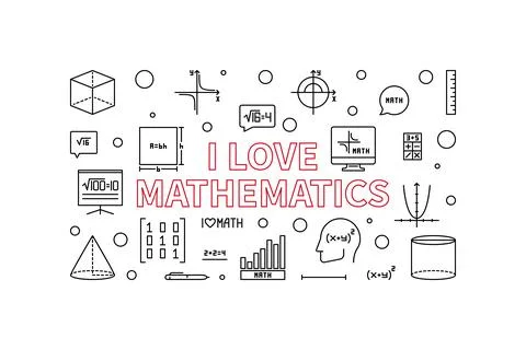I Love Mathematics vector line horizontal banner - Math concept illustration Illustrazione stock