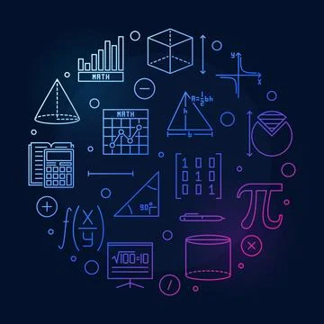 I Love Mathematics vector linear round colored banner - Math concept illust.. イラスト素材