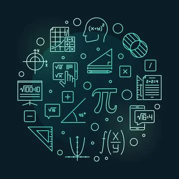 I Love Mathematics vector outline round colored banner - Math round concept.. Stock Illustration