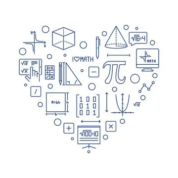 I Love Maths Heart vector linear banner. Math concept concept line illustrati イラスト素材