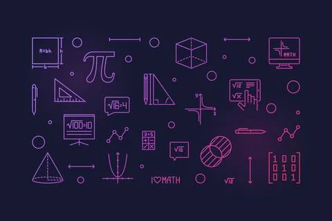 I Love Maths vector outline horizontal colored banner - Math concept concep.. 스톡 일러스트