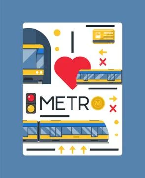 I love metro poster vector illustration. Metro station elements including train Illustrazione stock