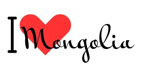I love Mongolia. Hand drawn letters with red heart. Vector illustration, le.. Stock Illustration