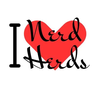 I love Nerd Herds creative slogan. Hand drawn letters with red heart. Vecto.. 스톡 일러스트