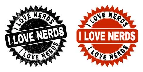 I LOVE NERDS Black Rosette Stamp with Grunge Texture Illustrazione stock