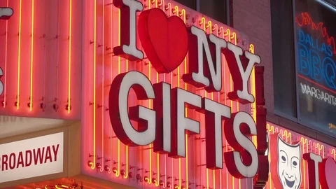 I love New York gift shop at Times Square Manhattan Stock Footage