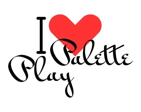 I love Palette Play creative slogan. Hand drawn letters with red heart. Vec.. Stock Illustration