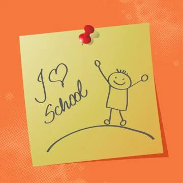 "i love school" handwritten message on sticky paper, eps10 vector illustration Stock Illustration