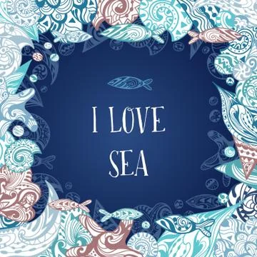 I Love Sea Vector Frame Stock Illustration