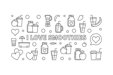 I Love Smoothies vector horizontal illustration or banner Stock Illustration