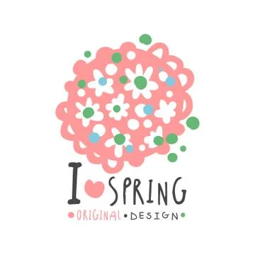 I love spring logo template original design, colorful hand drawn vector Stock Illustration