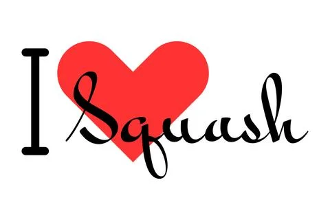 I love Squash. Hand drawn letters with red heart. Sport vector illustration.. Stock Illustration
