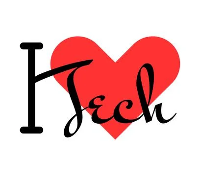 I love Tech creative slogan. Hand drawn letters with red heart. Vector illu.. イラスト素材