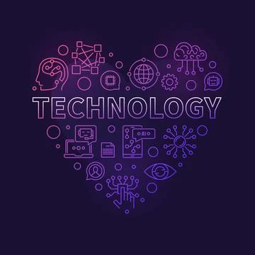 I Love Technology concept linear heart-shaped colored banner - vector Tech .. Stock Illustration