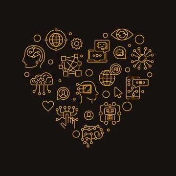 I Love Technology concept outline heart shaped banner - vector AI Tech illu.. Stock Illustration