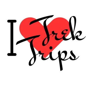 I love Trek Trips creative slogan. Hand drawn letters with red heart. Vecto.. Stock Illustration