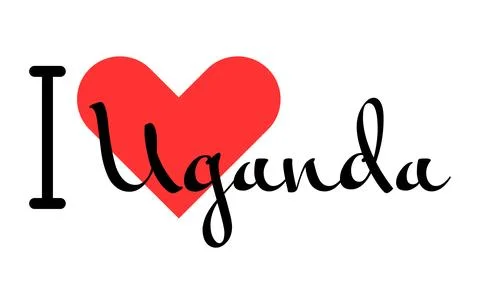 I love Uganda. Hand drawn letters with red heart. Vector illustration, lett.. Stock Illustration