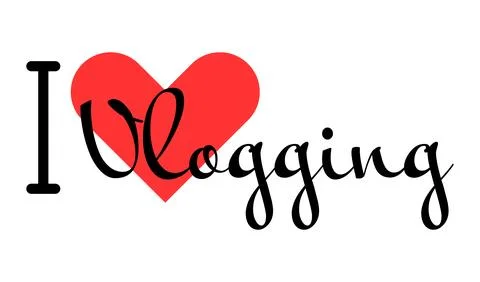 I love Vlogging creative slogan. Hand drawn letters with red heart. Vector .. Stock Illustration