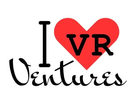 I love VR Ventures creative slogan. Hand drawn letters with red heart. Vect.. Stock Illustration