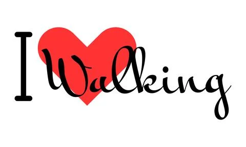 I love Walking creative slogan. Hand drawn letters with red heart. Vector i.. Stock Illustration