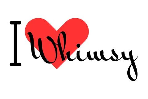 I love Whimsy creative slogan. Hand drawn letters with red heart. Vector il.. Stock Illustration
