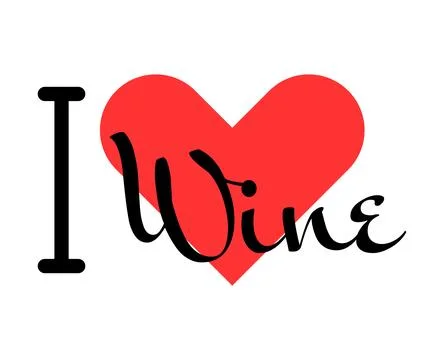 I love Wine creative slogan. Hand drawn letters with red heart. Vector illu.. Stock Illustration