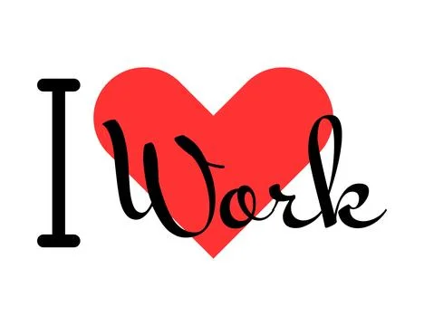 I love Work creative slogan. Hand drawn letters with red heart. Vector illu.. Stock Illustration