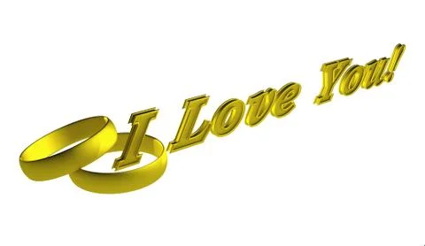 I love you! 3D rendering, gold letters, isolated on white. Stock Illustration