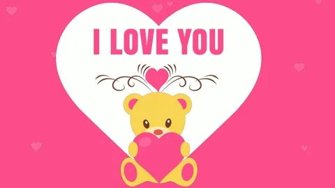 I LOVE YOU BEAR HEART VIDEO cute bear with heart pink teddy seamless looping Stock Footage 169244953
