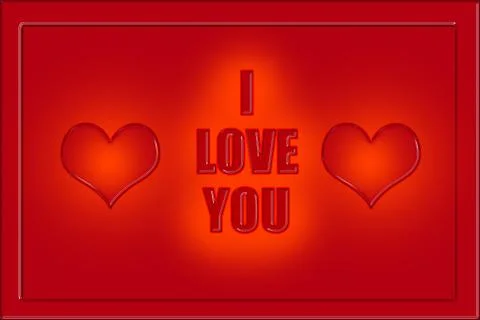 I love you caption in red letters with two hearts on each side Stock Illustration