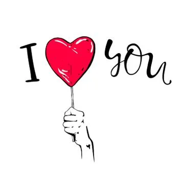 I love you. I heart you. lollipop in hand. Black, white and red color. for Stock Illustration