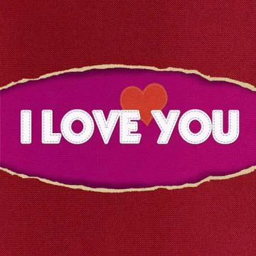 I love you inside oval hole ripped in fabric background Stock Illustration